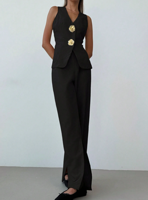 Women's V-neck Sleeveless Top Loose Trouser Set