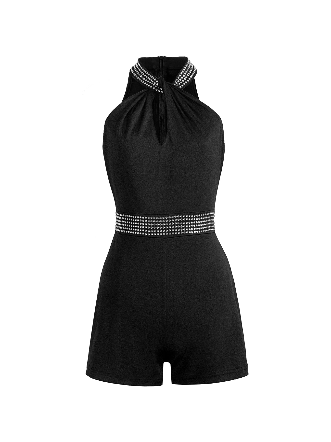 Solid Color Crystal Halter Neck Bodysuit